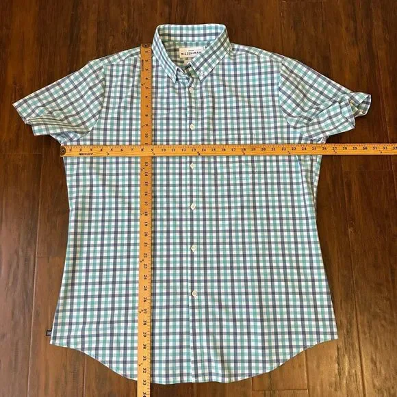 MIZZEN+MAIN Leeward Shirt Blue Plaid Trim Fit Button Down SS Stretch